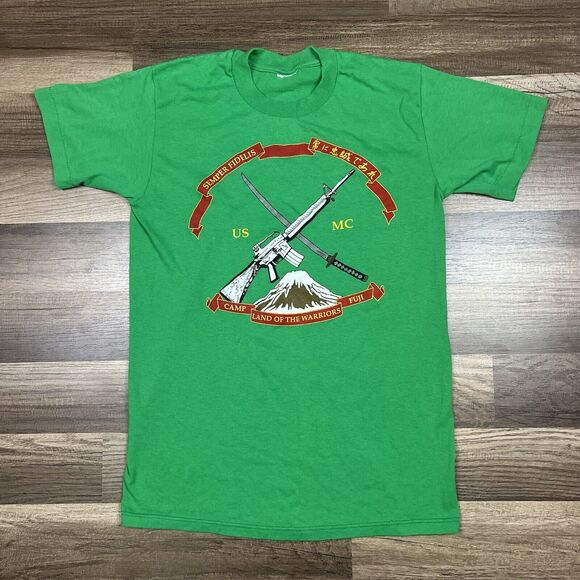 VTG 80’s USMC Marines Camp Fuji Land Of Warriors Thin Single Stitch Shirt Sz S - Picture 1 of 8